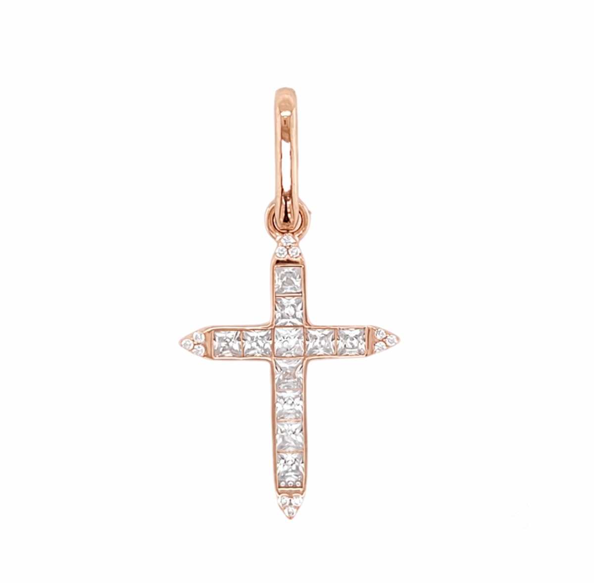 Princess Cut Cross in 14K gold or sterling silver, rose gold tone
