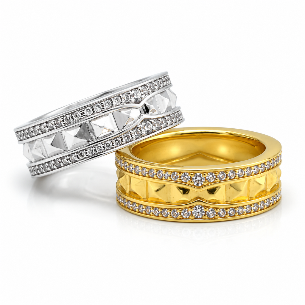 Pyramid Band in 925 sterling silver with cubic zirconia, view 5