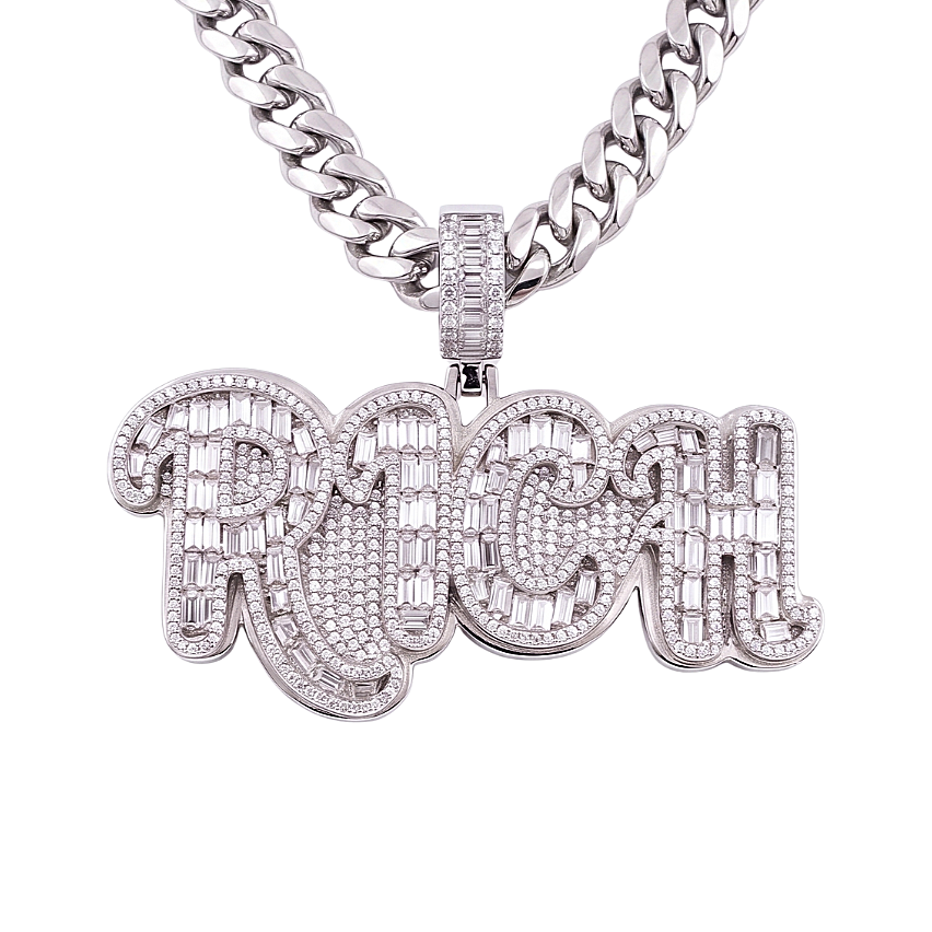 RICH Pendant in 925 sterling silver with lab-grown moissanite, view 3