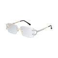 The Riviera Rimless Sunglasses with moissanite-set temples and stainless steel arms, view 3