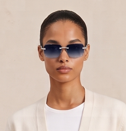 The Riviera Rimless Sunglasses, Wood Edition with moissanite-set temples and wood arms, view 8