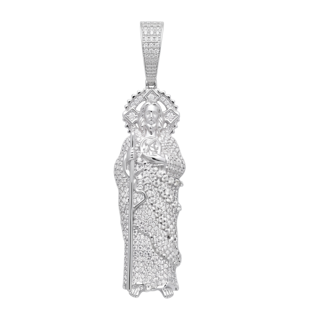 San Judas Pendant in 925 sterling silver with lab-grown moissanite