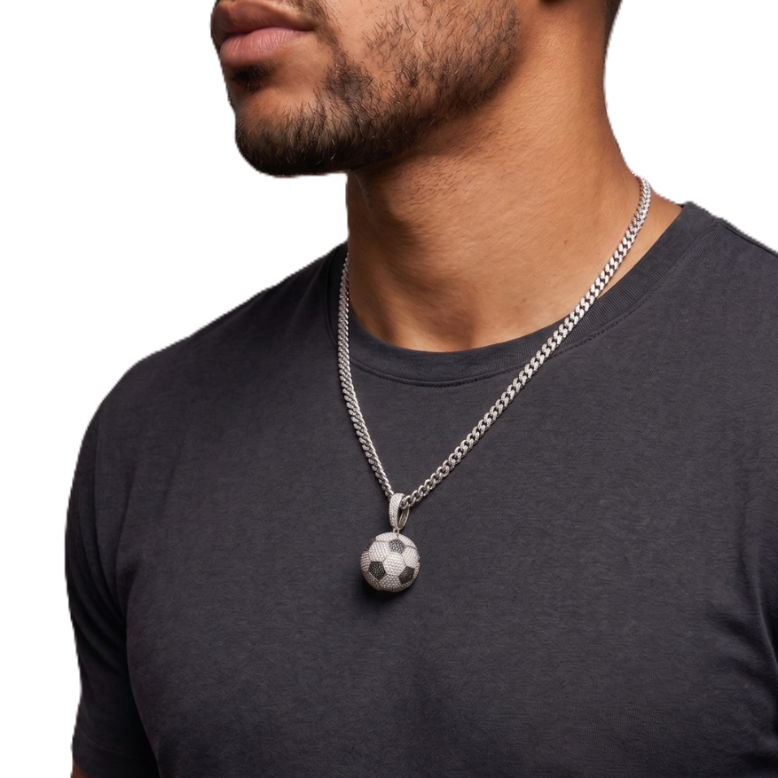Soccer Football Pendant in 925 sterling silver with moissanite or CZ, view 2