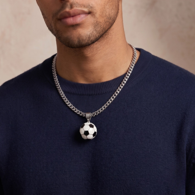 Soccer Football Pendant in 925 sterling silver with moissanite or CZ, view 3