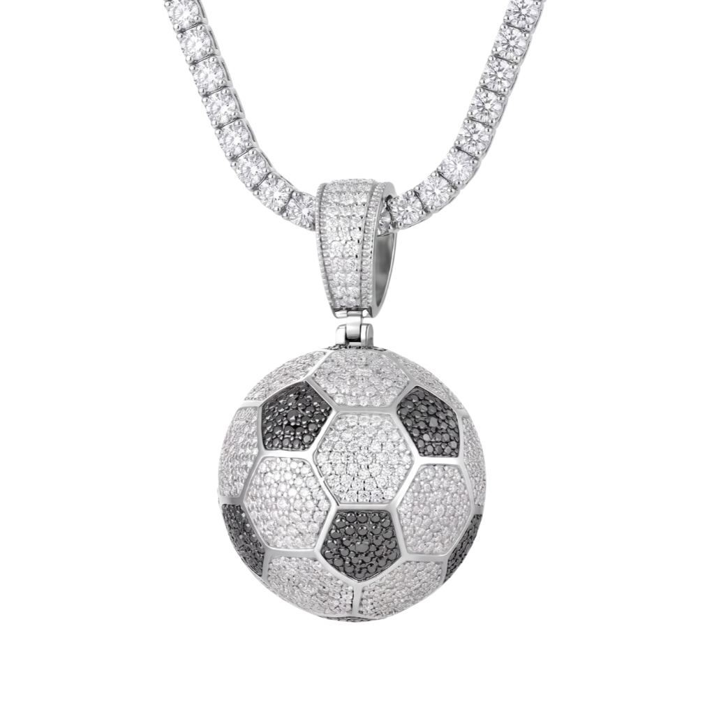 Soccer Football Pendant in 925 sterling silver with moissanite or CZ, view 5