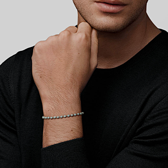 Sphere Bracelet in 925 sterling silver with lab-grown moissanite, worn on model