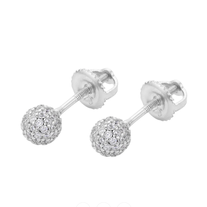 Sphere Earrings in 925 sterling silver with moissanite or CZ, silver tone