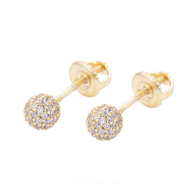 Sphere Earrings in 925 sterling silver with moissanite or CZ, yellow gold tone