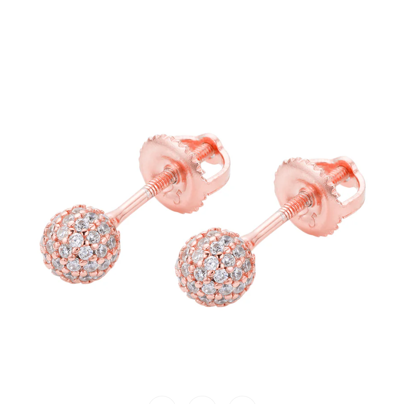 Sphere Earrings in 925 sterling silver with moissanite or CZ, rose gold tone