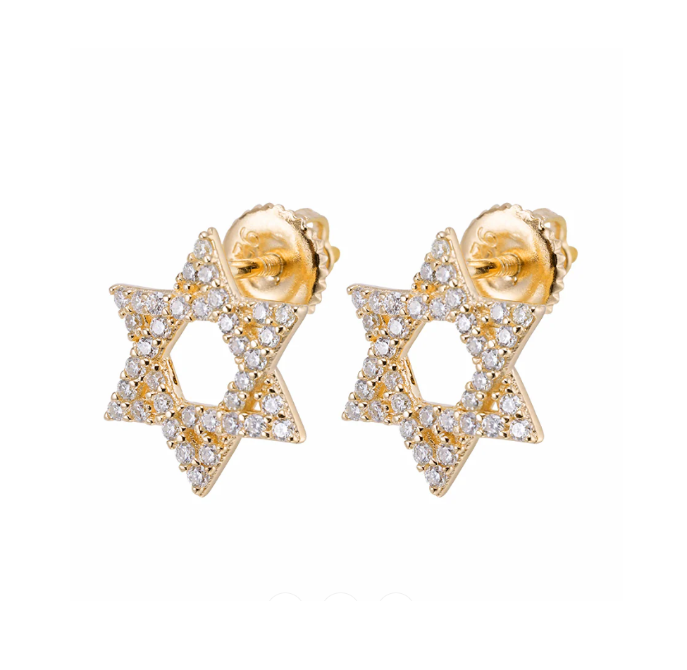 Star of David Earrings in 925 sterling silver with lab-grown moissanite, yellow gold tone
