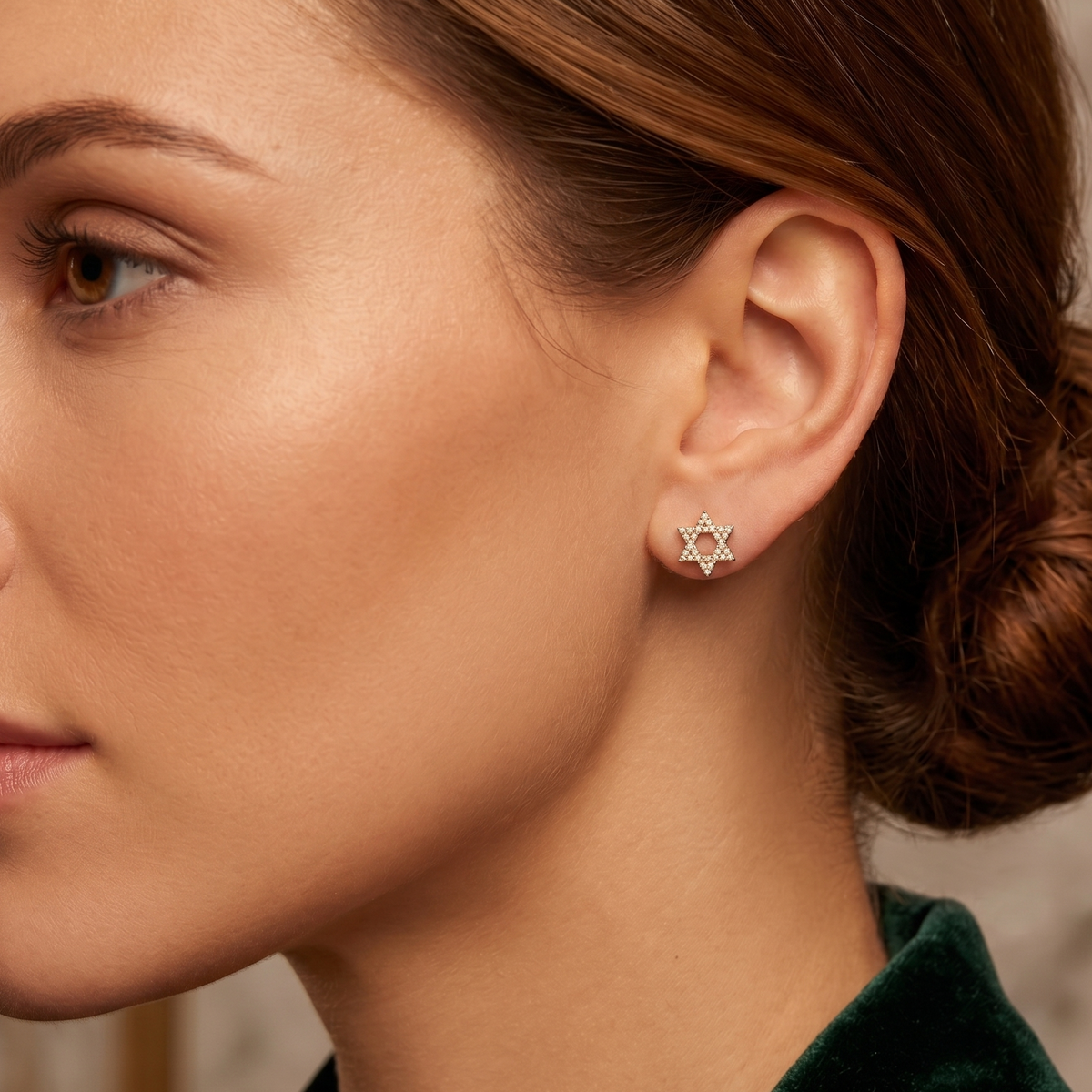Star of David Earrings in 925 sterling silver with lab-grown moissanite, view 2