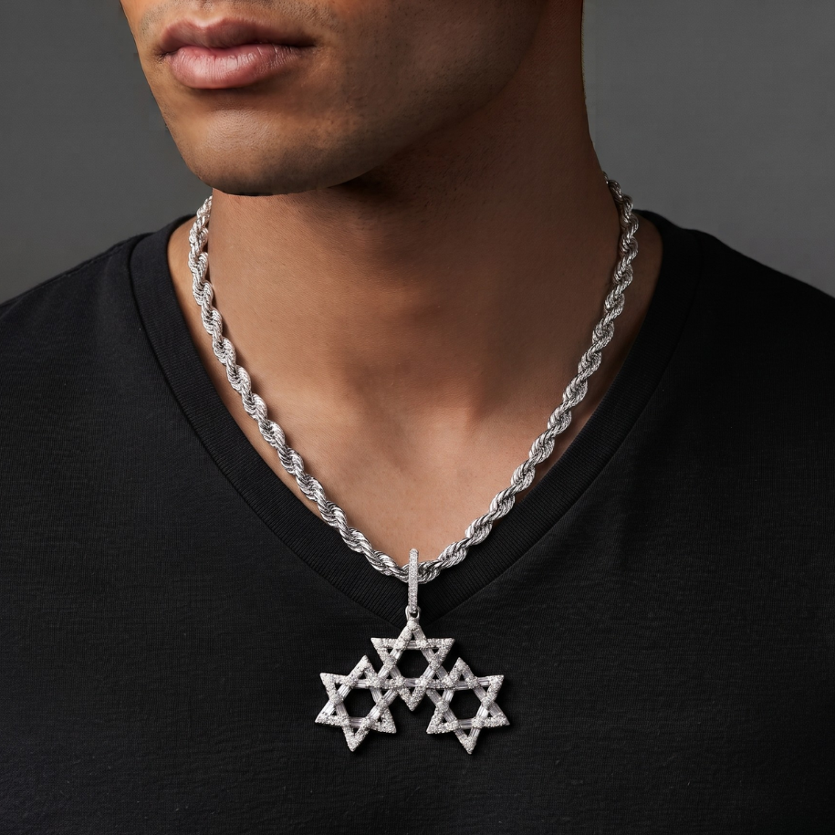 Star of David Pendant in 925 sterling silver with lab-grown moissanite, view 2