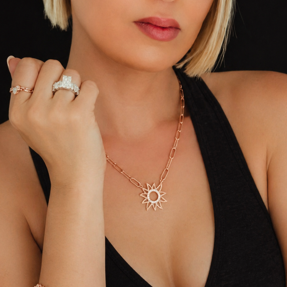 Sun Necklace in 14K gold or sterling silver, view 2