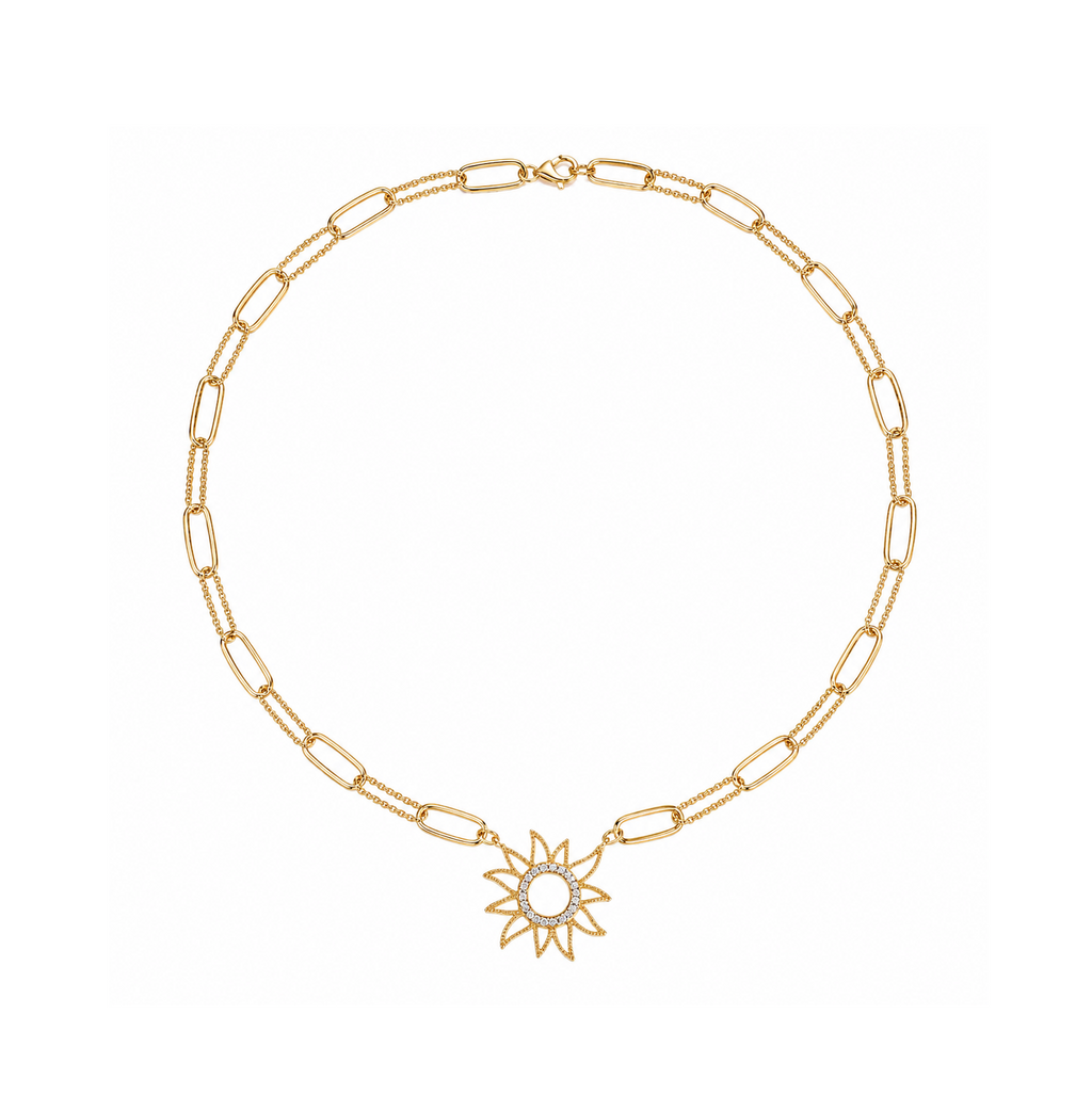 Sun Necklace in 14K gold or sterling silver, yellow gold tone