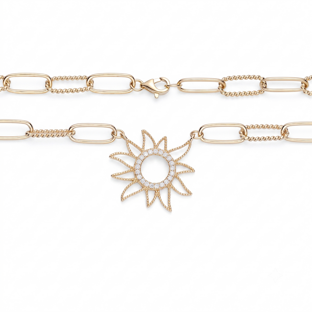 Sun Necklace in 14K gold or sterling silver, silver tone
