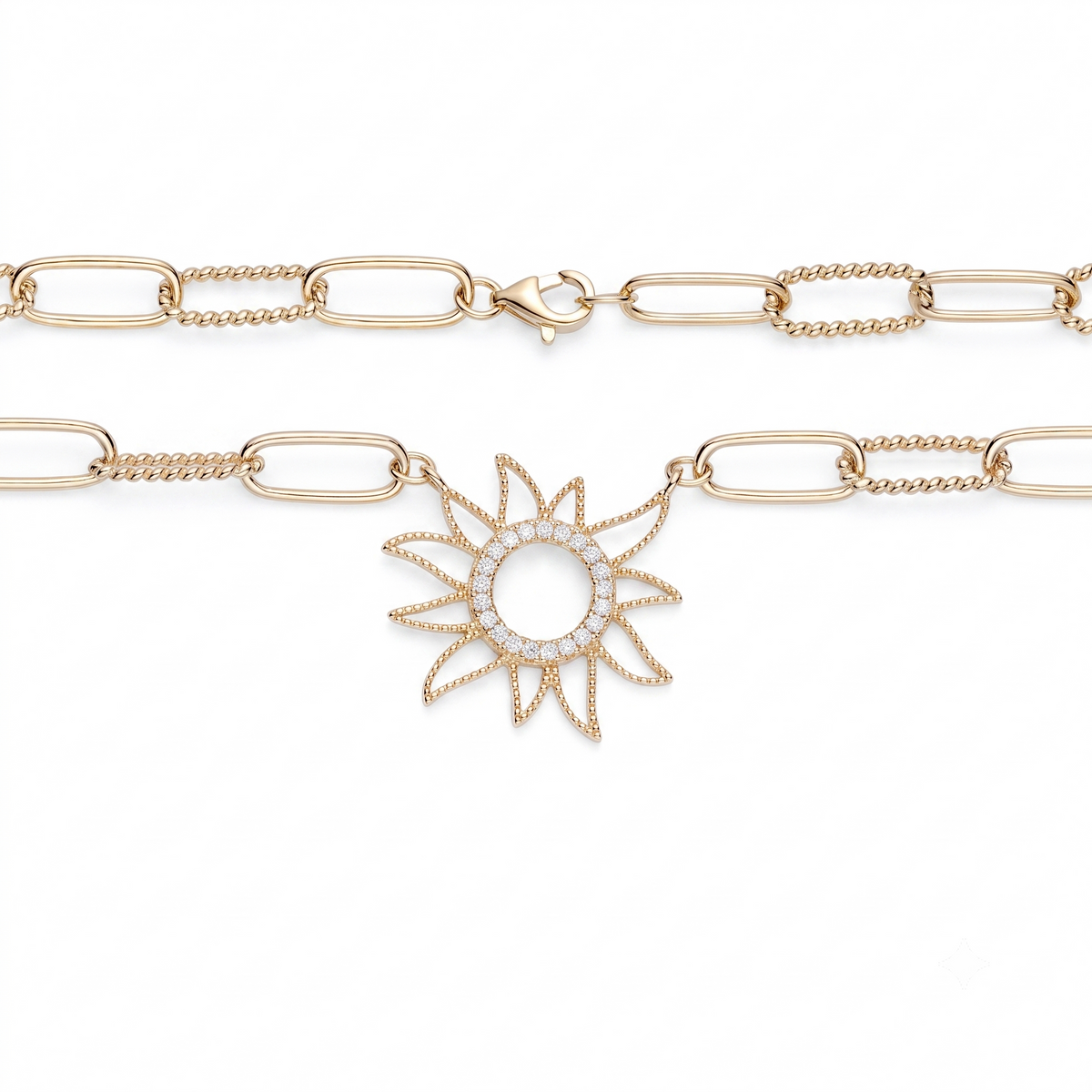 Sun Necklace in 14K gold or sterling silver, silver tone