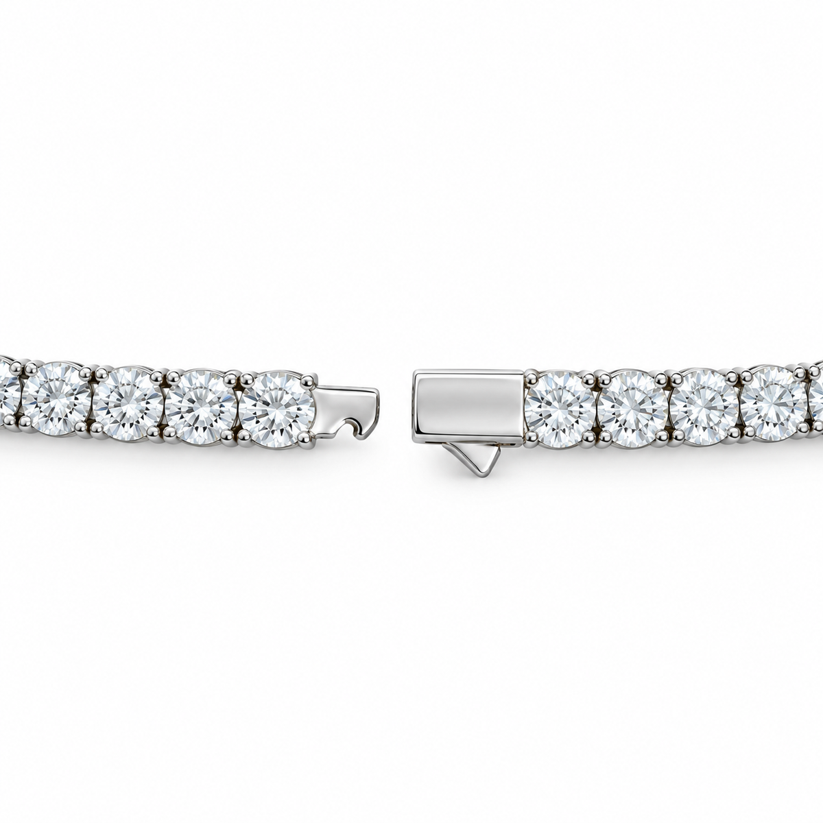 Moissanite tennis necklace hidden underlock clasp, open
