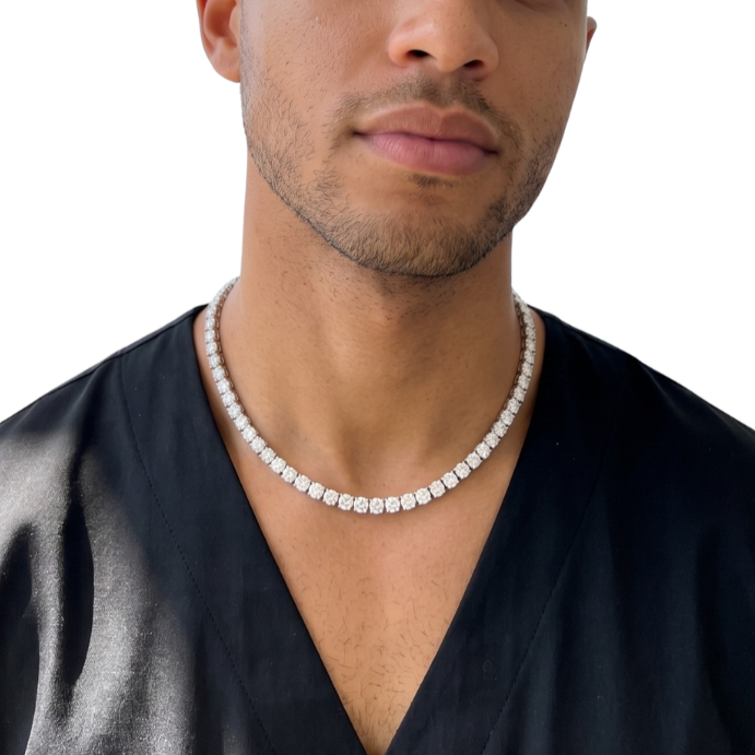 Tennis Necklace in 925 sterling silver with lab-grown moissanite, view 4