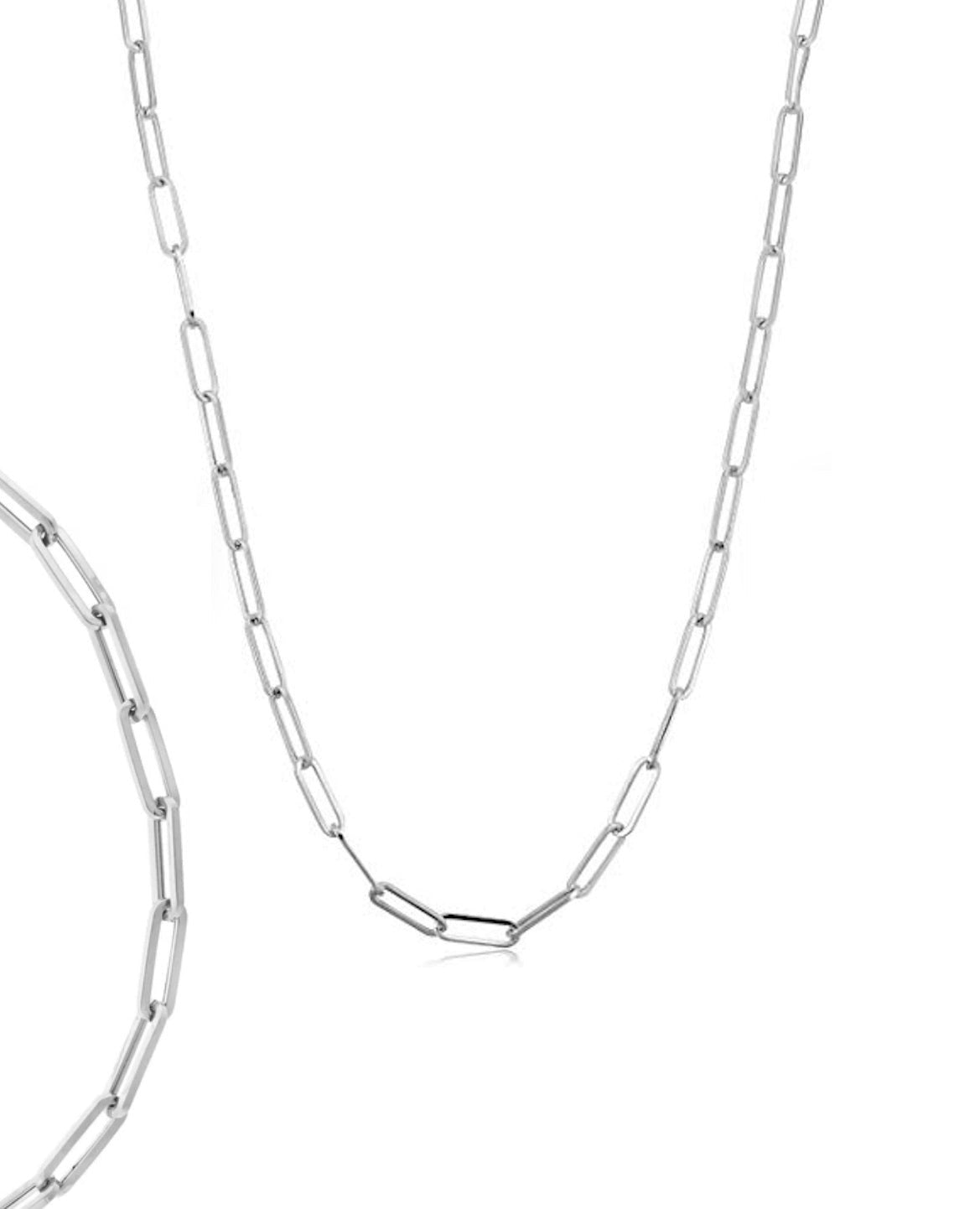 925 Sterling Silver Rhodium Plated Paperclip Chain Necklace 10mm width